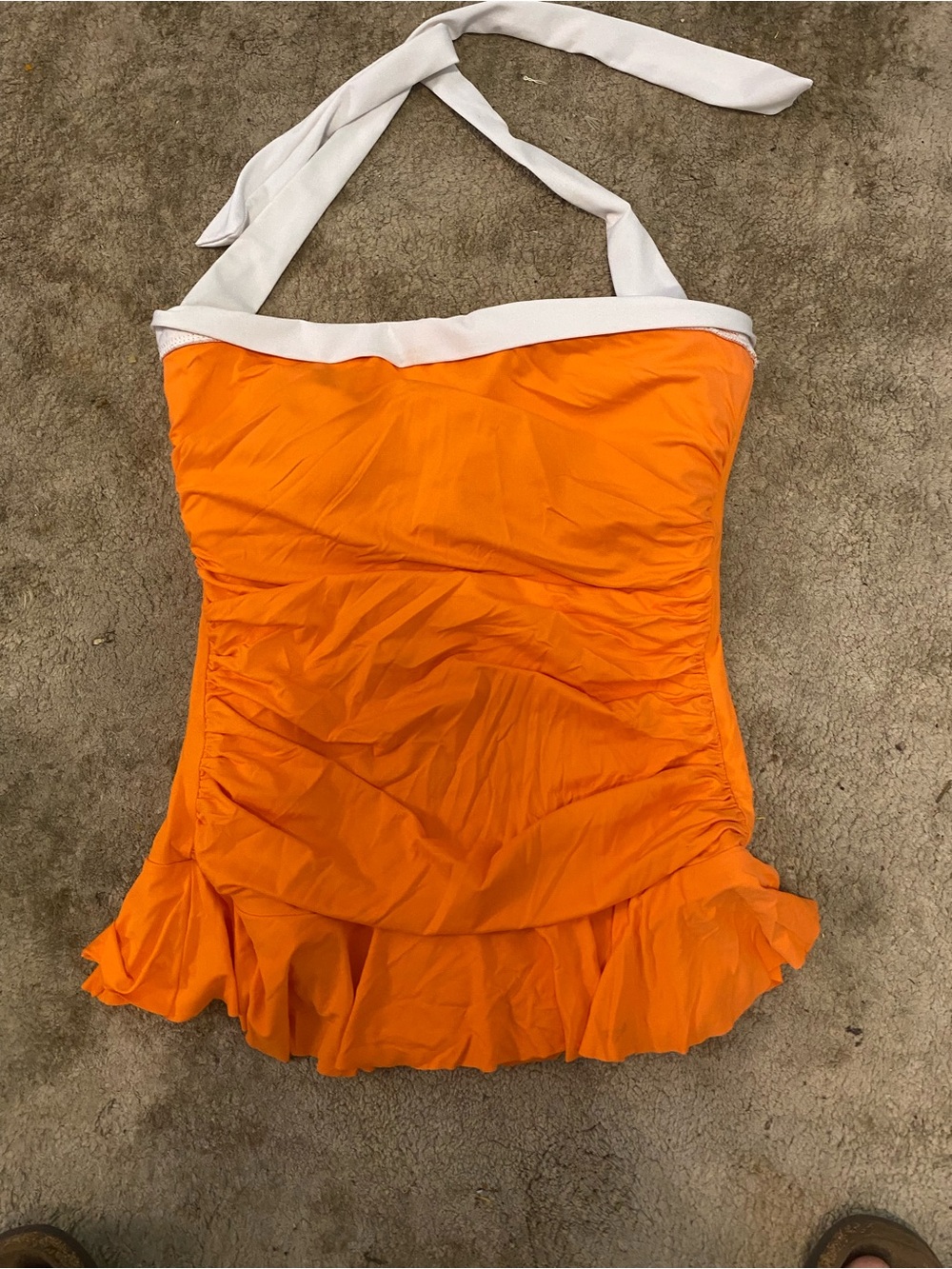 Ralph Lauren Orange Halter One-Piece Swimsuit with White Trim
